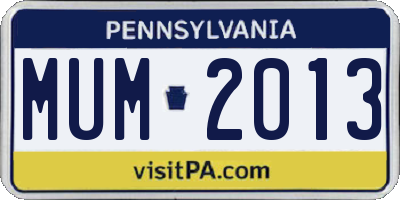 PA license plate MUM2013
