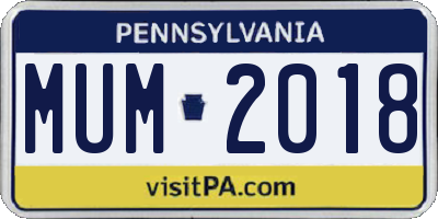 PA license plate MUM2018
