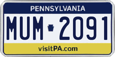 PA license plate MUM2091