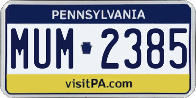 PA license plate MUM2385