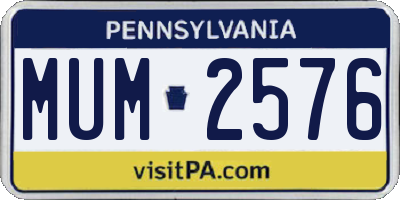 PA license plate MUM2576