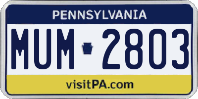 PA license plate MUM2803