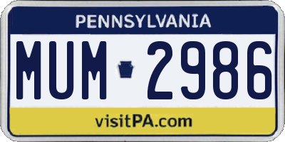 PA license plate MUM2986