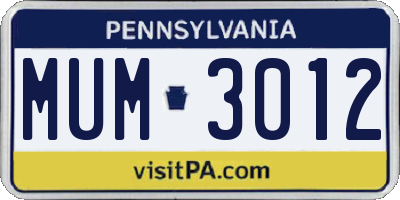PA license plate MUM3012