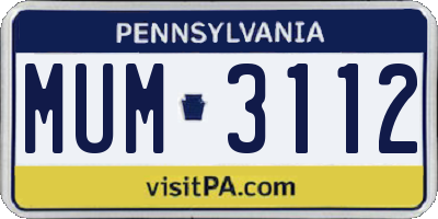 PA license plate MUM3112