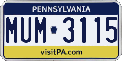 PA license plate MUM3115