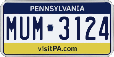 PA license plate MUM3124