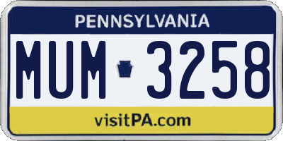PA license plate MUM3258