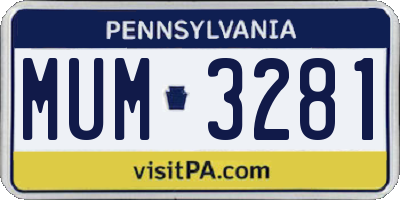 PA license plate MUM3281