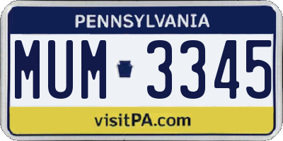 PA license plate MUM3345