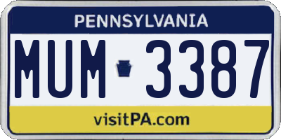 PA license plate MUM3387