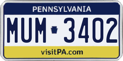 PA license plate MUM3402