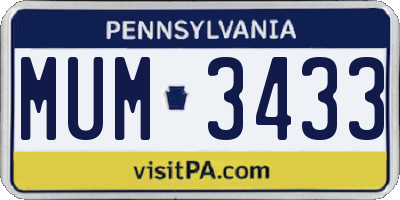 PA license plate MUM3433