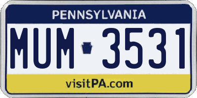 PA license plate MUM3531