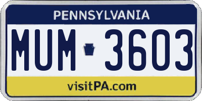 PA license plate MUM3603