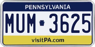 PA license plate MUM3625