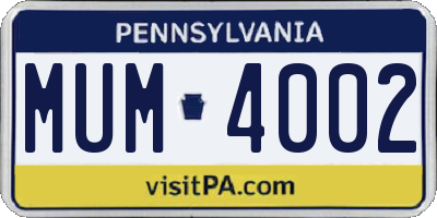 PA license plate MUM4002