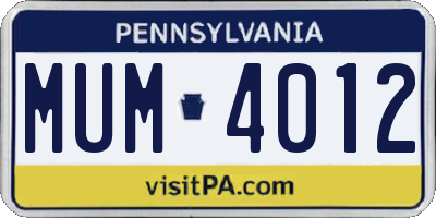 PA license plate MUM4012