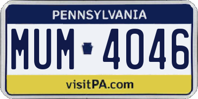 PA license plate MUM4046