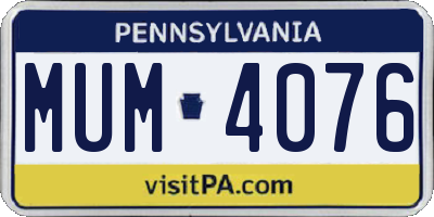PA license plate MUM4076