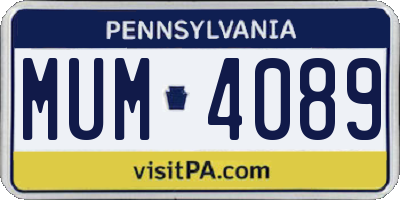 PA license plate MUM4089