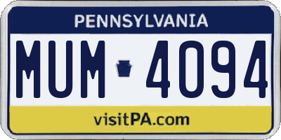 PA license plate MUM4094