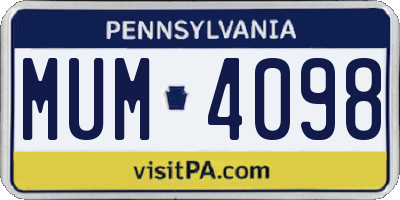 PA license plate MUM4098