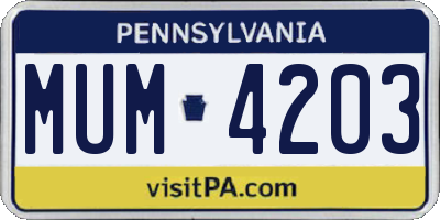 PA license plate MUM4203