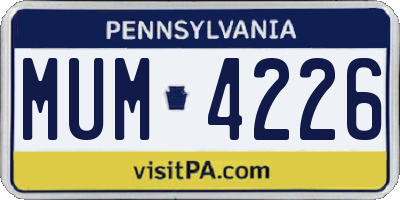 PA license plate MUM4226