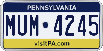 PA license plate MUM4245