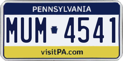 PA license plate MUM4541
