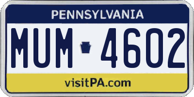 PA license plate MUM4602