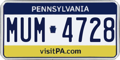 PA license plate MUM4728