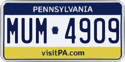 PA license plate MUM4909