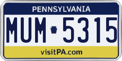 PA license plate MUM5315