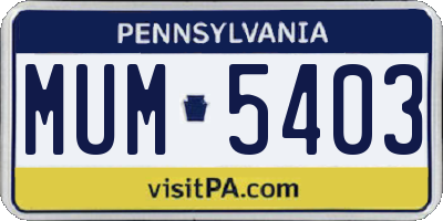 PA license plate MUM5403