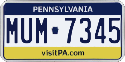 PA license plate MUM7345