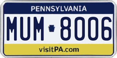 PA license plate MUM8006
