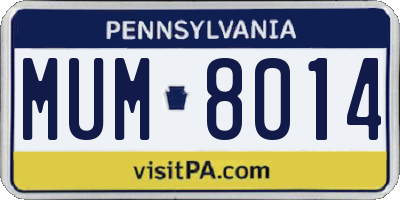 PA license plate MUM8014