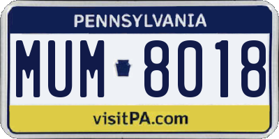 PA license plate MUM8018