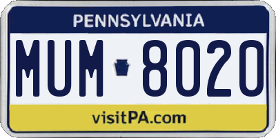 PA license plate MUM8020