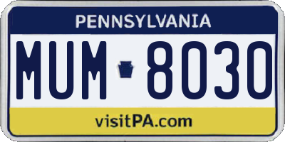 PA license plate MUM8030