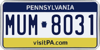 PA license plate MUM8031