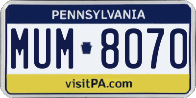 PA license plate MUM8070