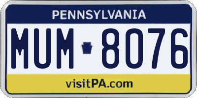 PA license plate MUM8076