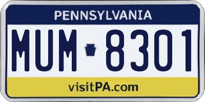 PA license plate MUM8301