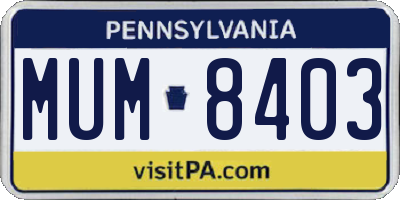 PA license plate MUM8403