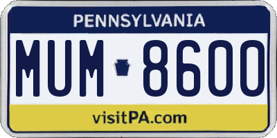 PA license plate MUM8600