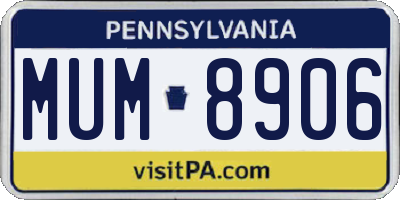 PA license plate MUM8906