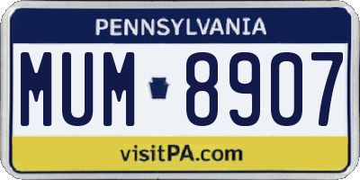 PA license plate MUM8907